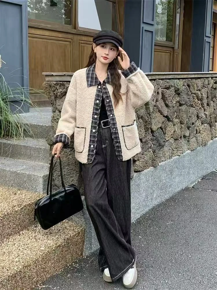 A38卡其休闲保暖常规款时尚加绒加厚拼接厚外套