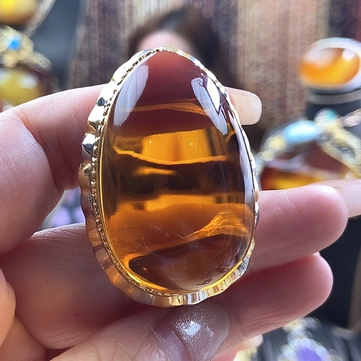 琥珀银S925镶嵌戒指戒指