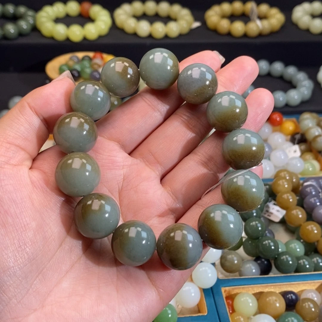 和田玉手链 18MM未镶嵌且末蓝调青花聚宝盆