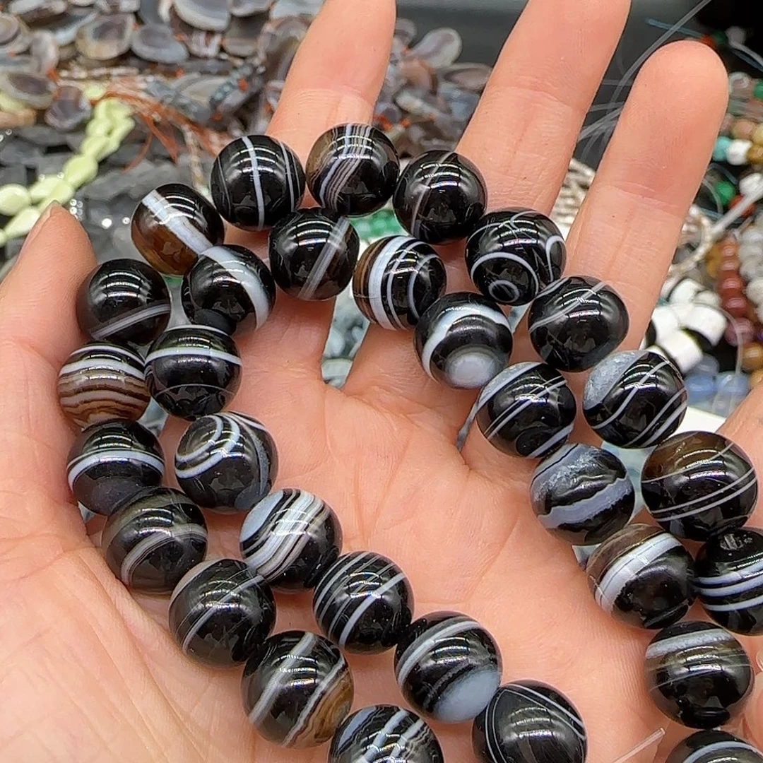 玛瑙/玉髓合金珠宝半成品缠丝玛瑙12mm一条