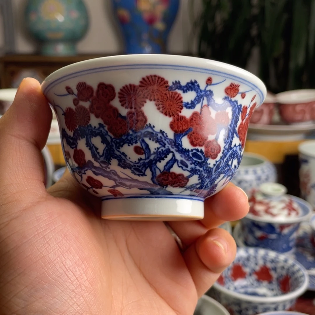 釉里红松竹梅压手杯