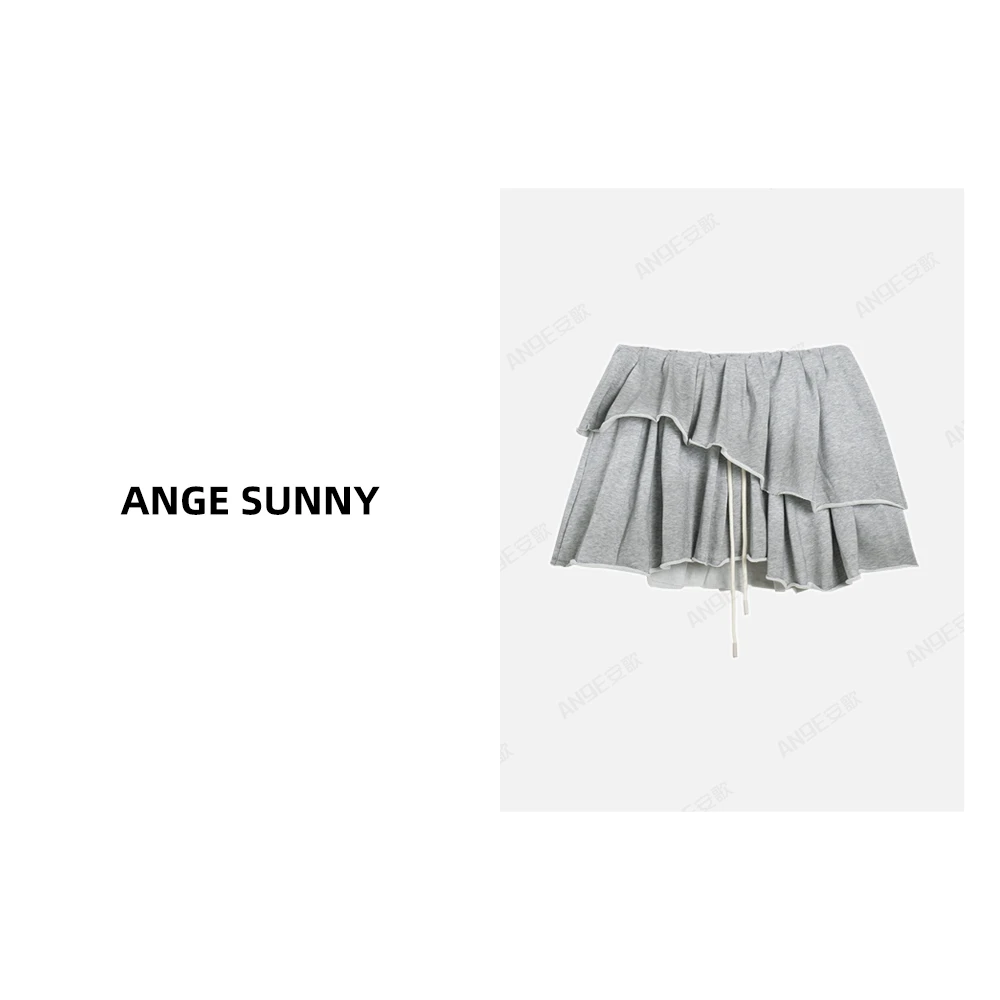 ANGE SUNNY 【Ac双层抽绳半裙】A字渐变设计层叠不规则半裙