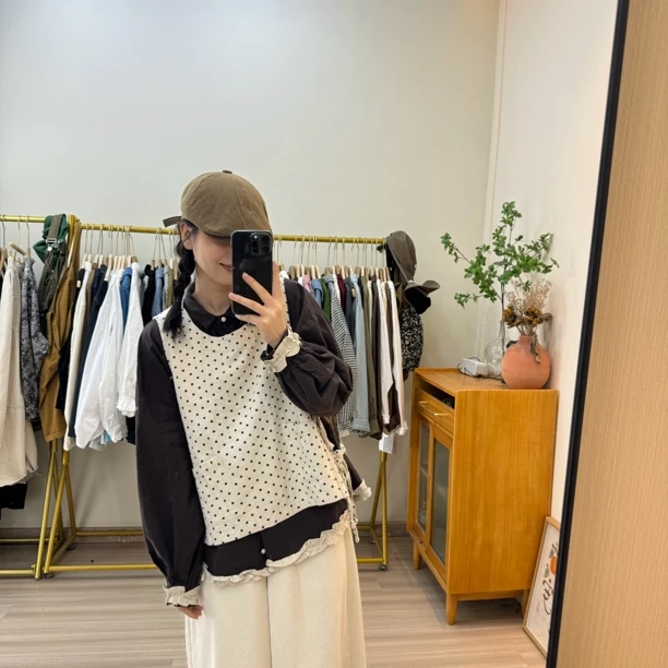 自制百搭显瘦短款波点棉麻马甲