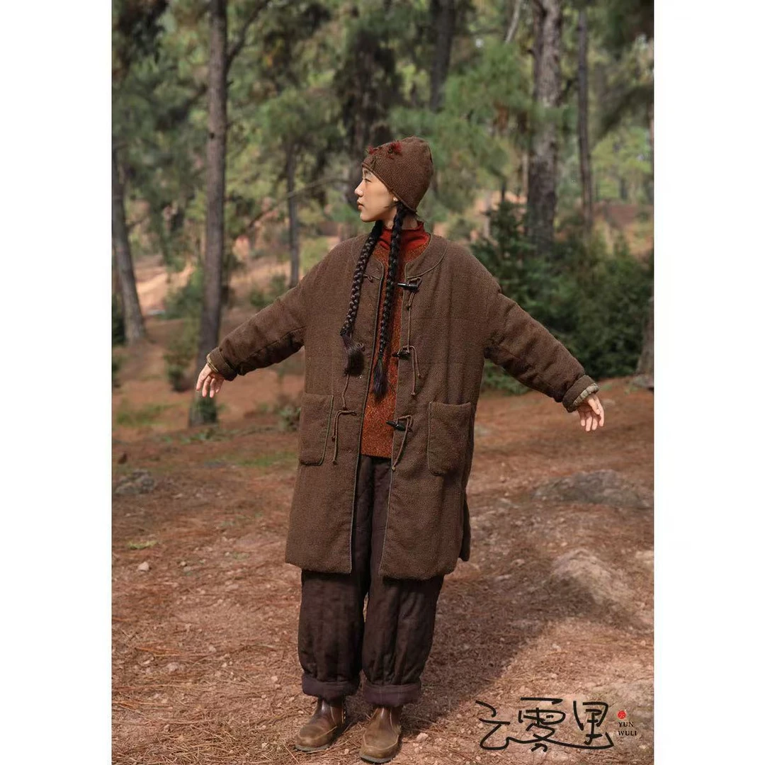 云雾里 原创设计复古文艺松弛感端庄优雅淑女中长款棉衣外套 3318