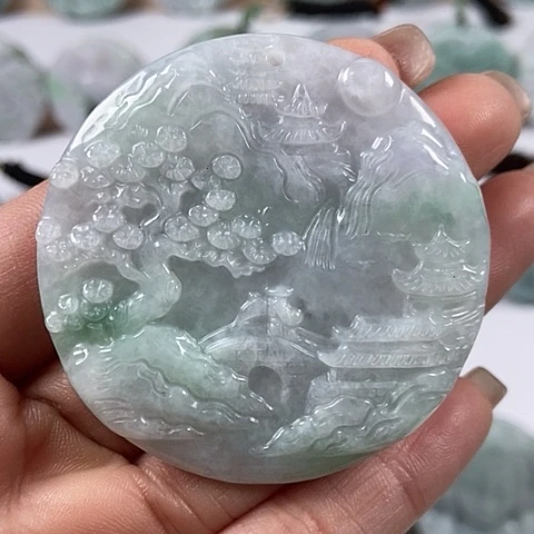 翡翠颈饰未镶嵌山水牌福利