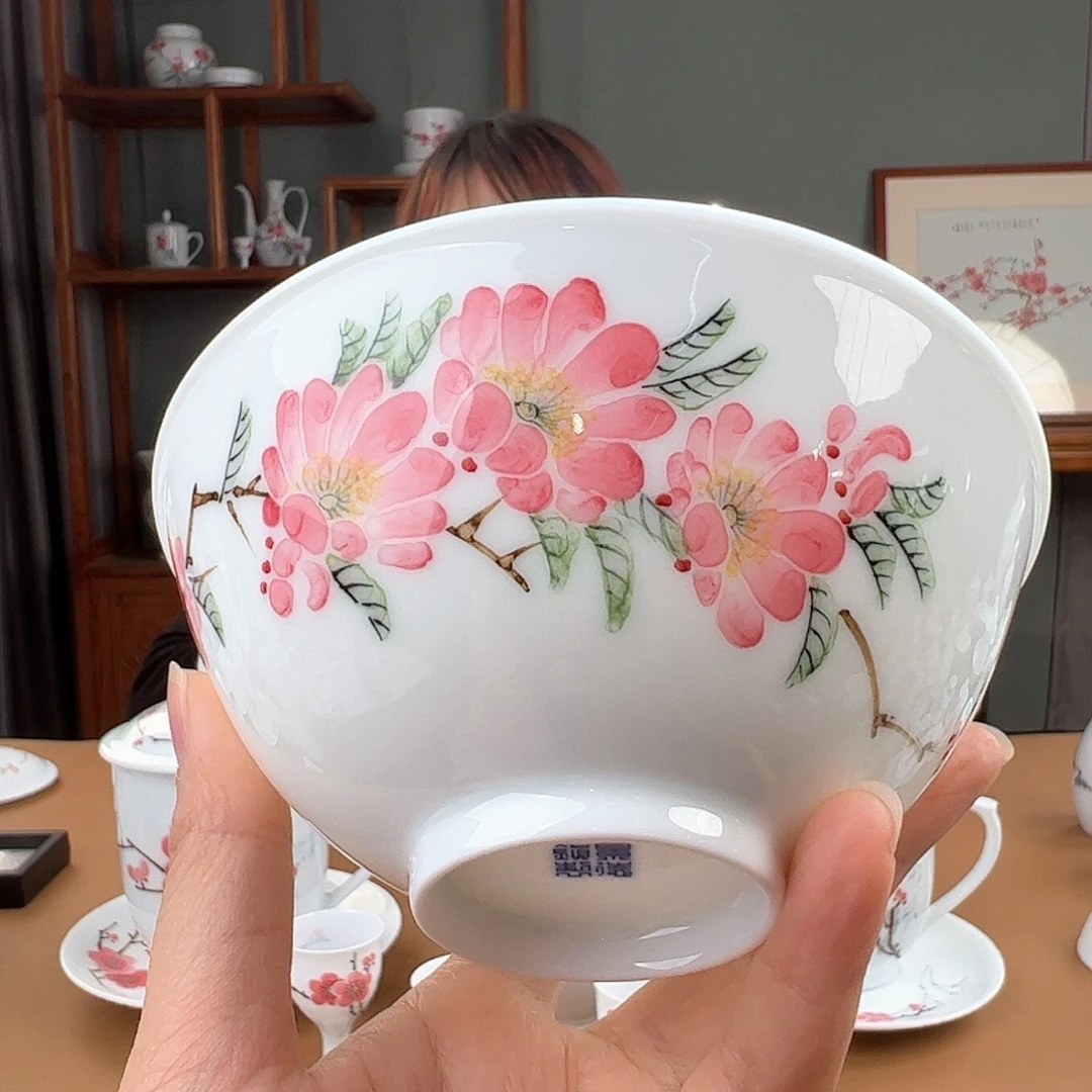 釉下水点桃花观赏碗