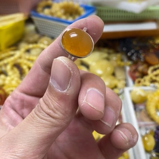 蜜蜡银S925镶嵌裸石戒指