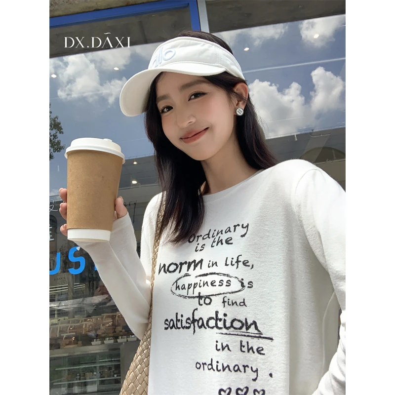 代大喜【百搭神衣】休闲印花长袖T恤女2025年秋季新款宽松内搭上衣