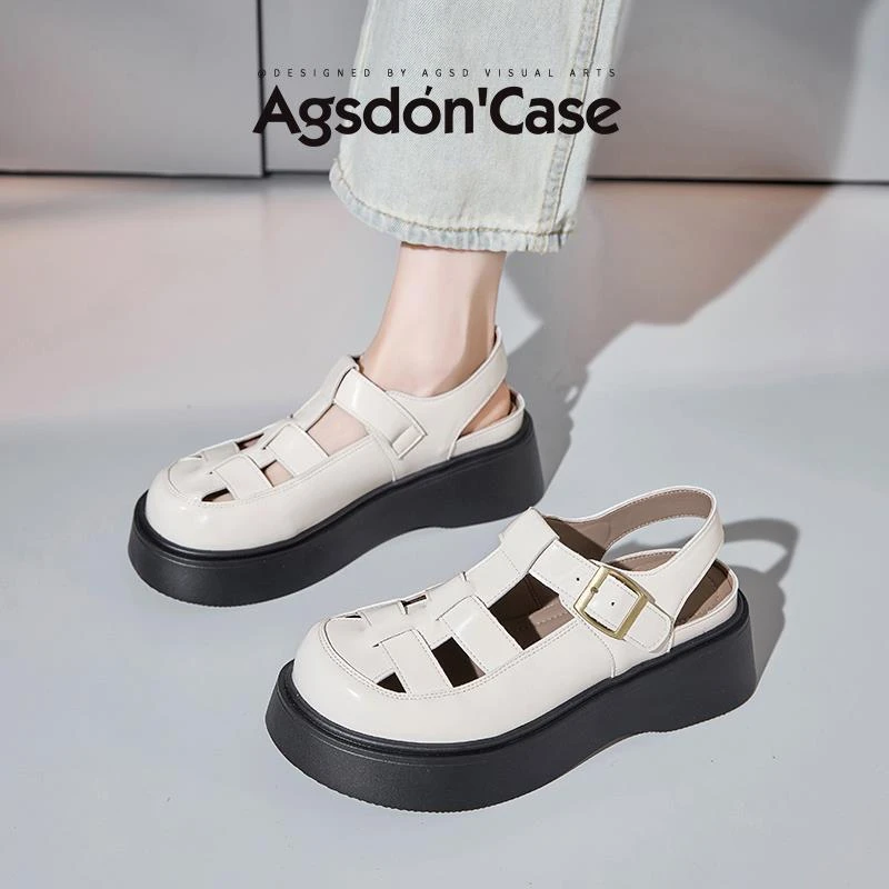 奥古狮登罗马凉鞋女款2025新款夏季外穿休闲配裙子通勤包头猪笼鞋