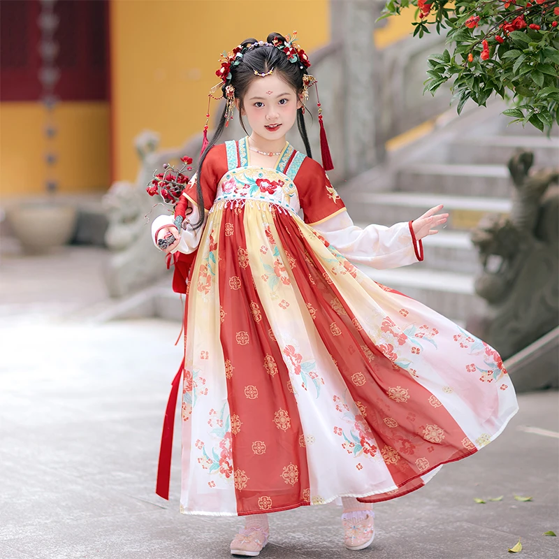 旗铂-花朝祈月 汉服女童2025新款春秋儿童古风唐朝公主裙女孩国风