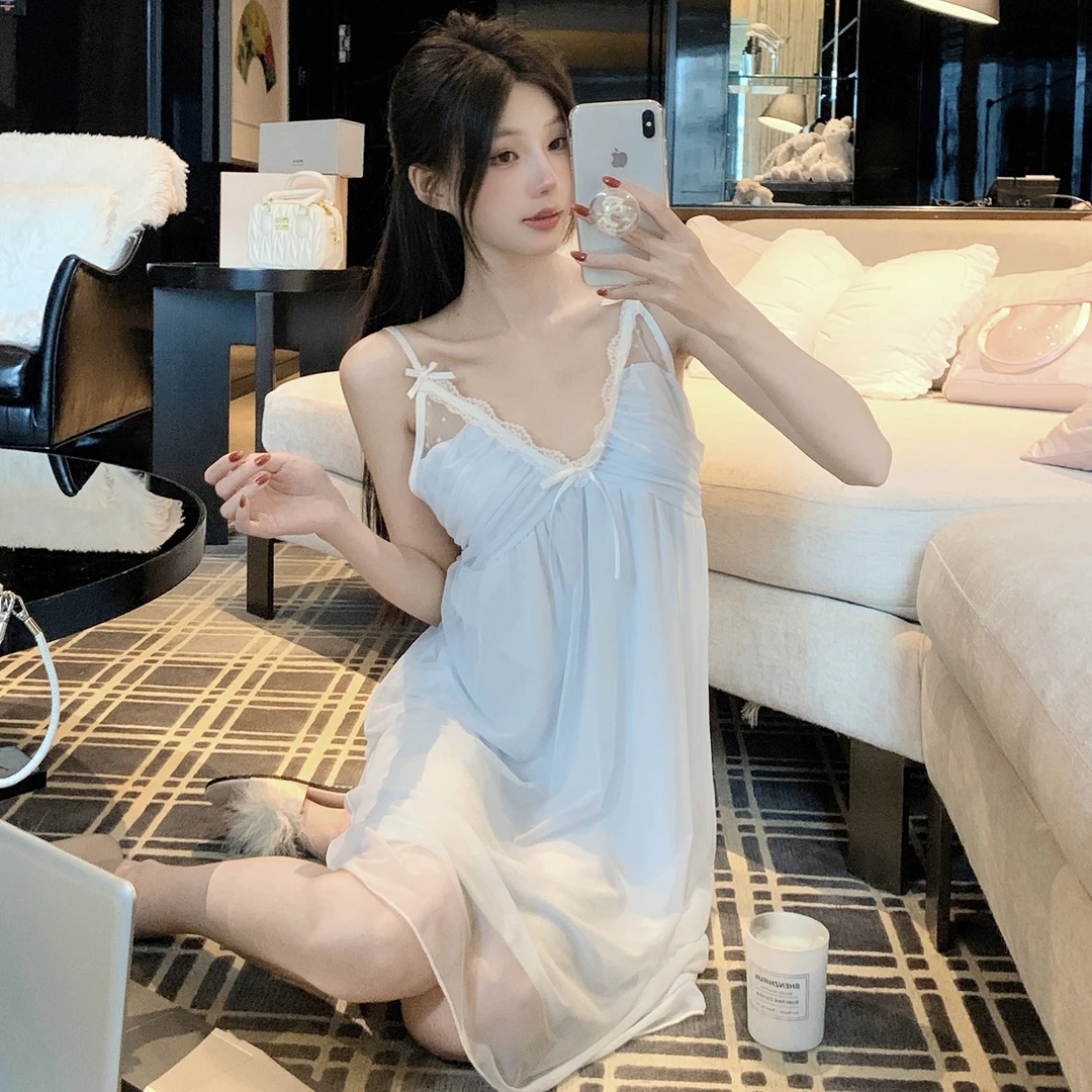 【维多利亚专柜奢品】2025新款纯欲风莫代尔棉网纱睡衣女款夏季带