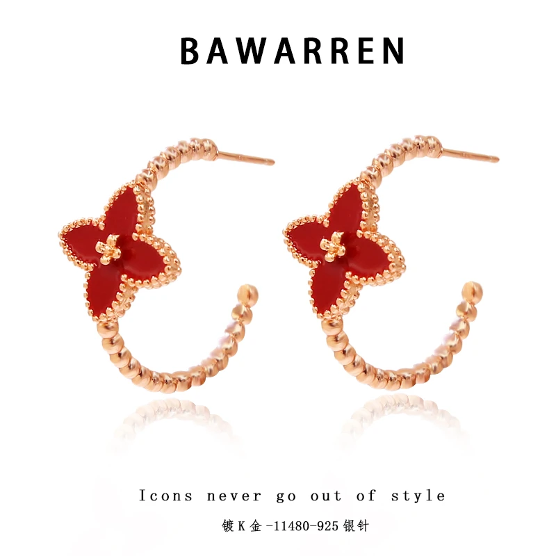 Bawarren 镀K金 意❤ 11480-【尖花耳圈】耳环简约百搭