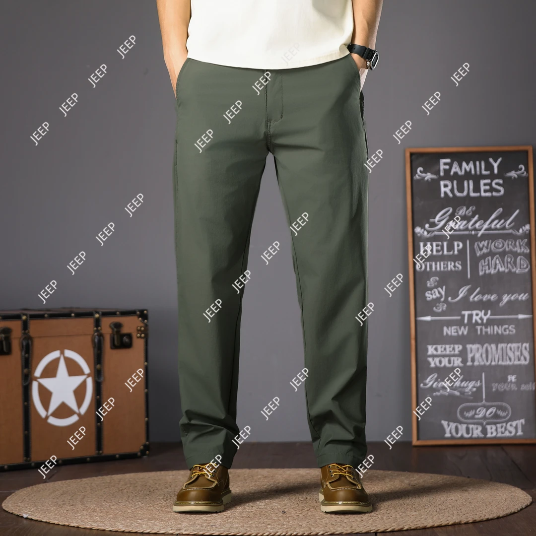 JEEPSPIRIT高端男士夏季薄款透气战术型软壳工装宽松直筒裤5092-2