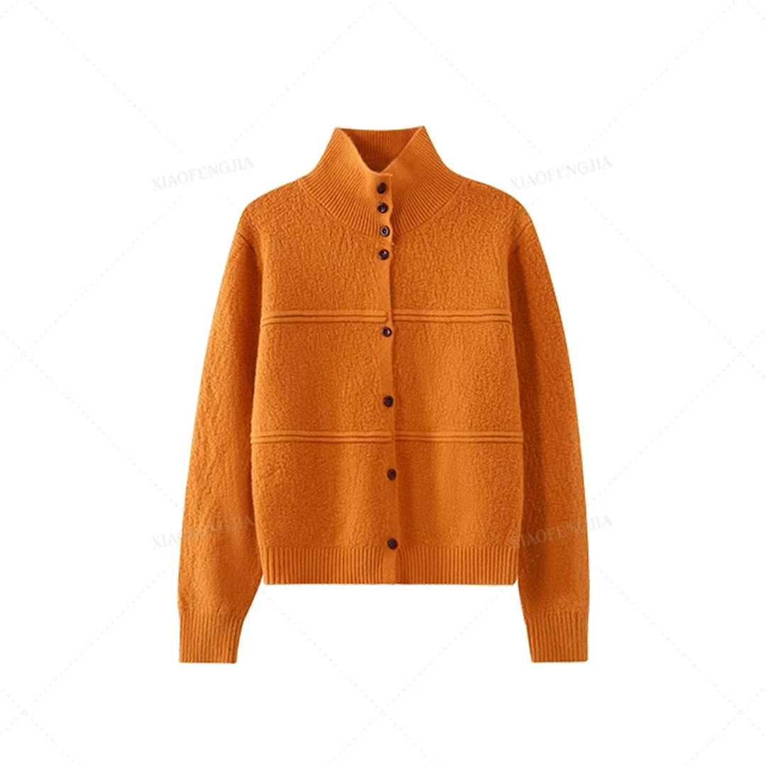 时尚针织开衫女2025冬季新款洋气宽松显瘦百搭单排扣厚实毛衣外套