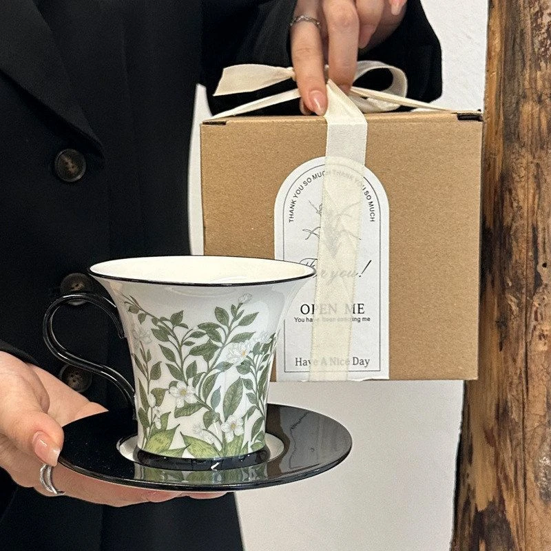 Pretty Home复古油画般茉莉花咖啡杯碟套装陶瓷下午茶杯礼盒装高