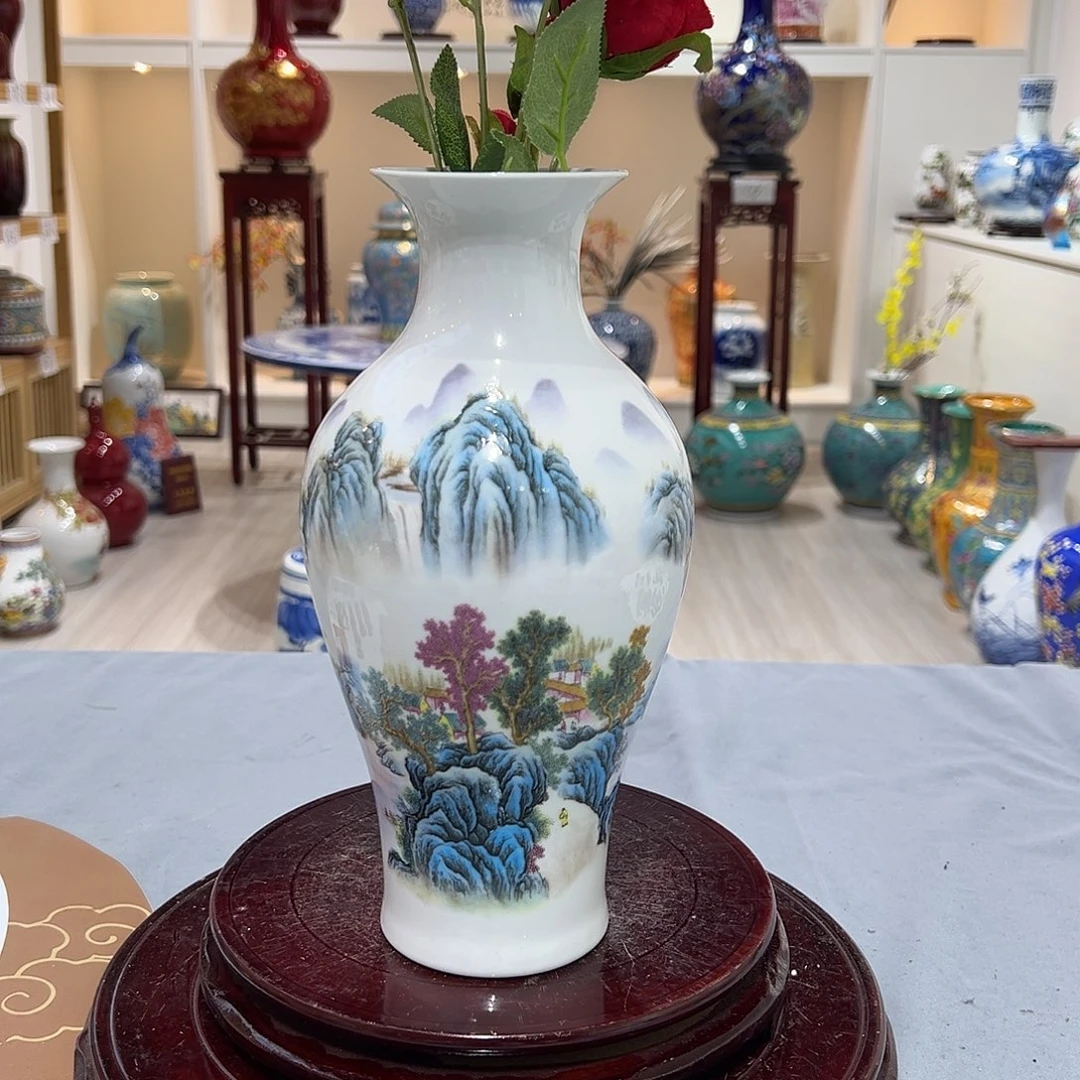 陶摆件27cm桃源鱼尾瓶