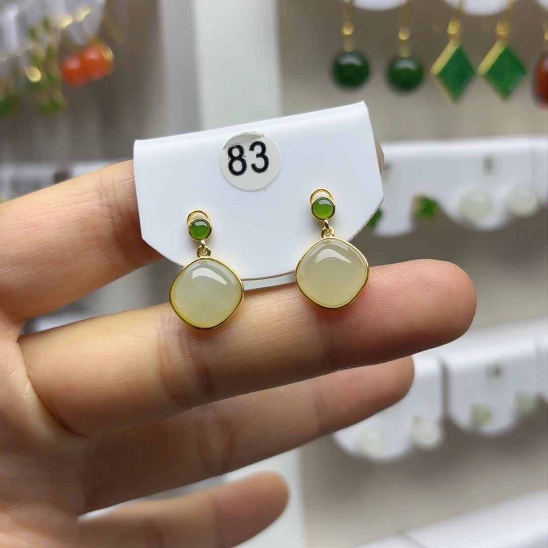 银S925镶嵌和田玉耳饰