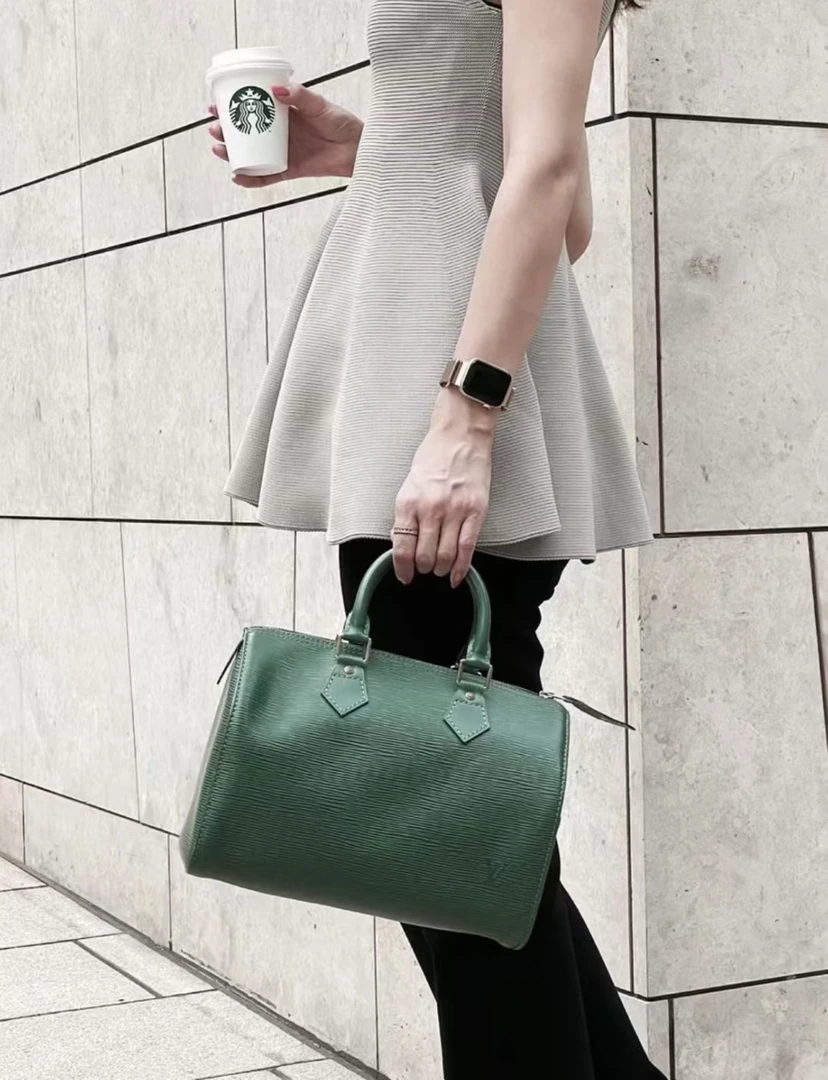 95新 LouisVuitton/路易威登 翡翠绿speedy25 水波纹手提包-25cm