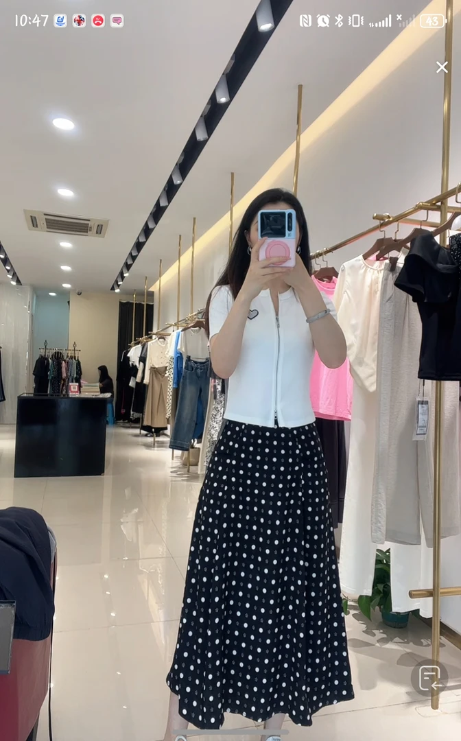 高腰波点显瘦半裙