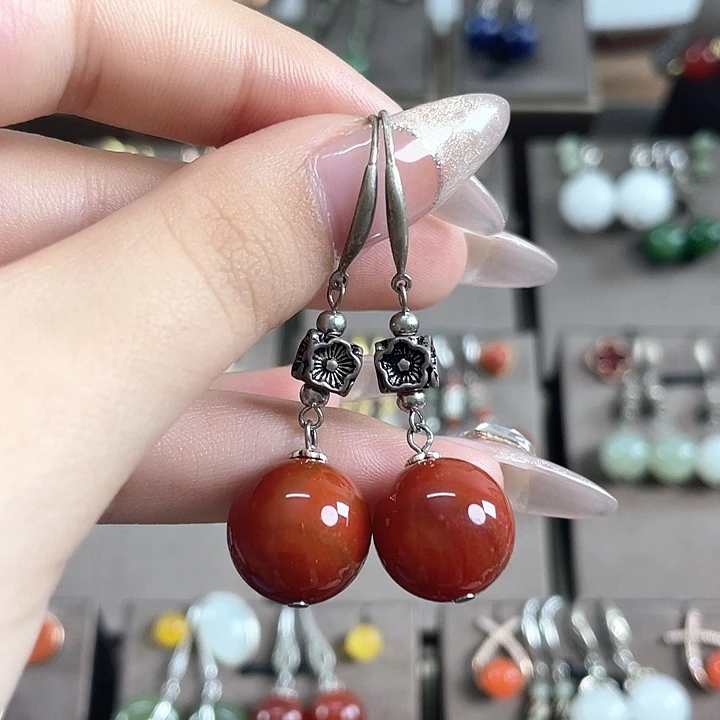 玛瑙/玉髓耳饰银S925镶嵌14左右