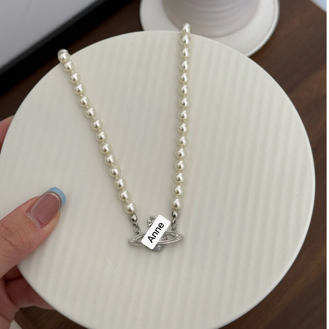 铜合金项链 白锆珠珠土星精致项链（升级版）【X791】