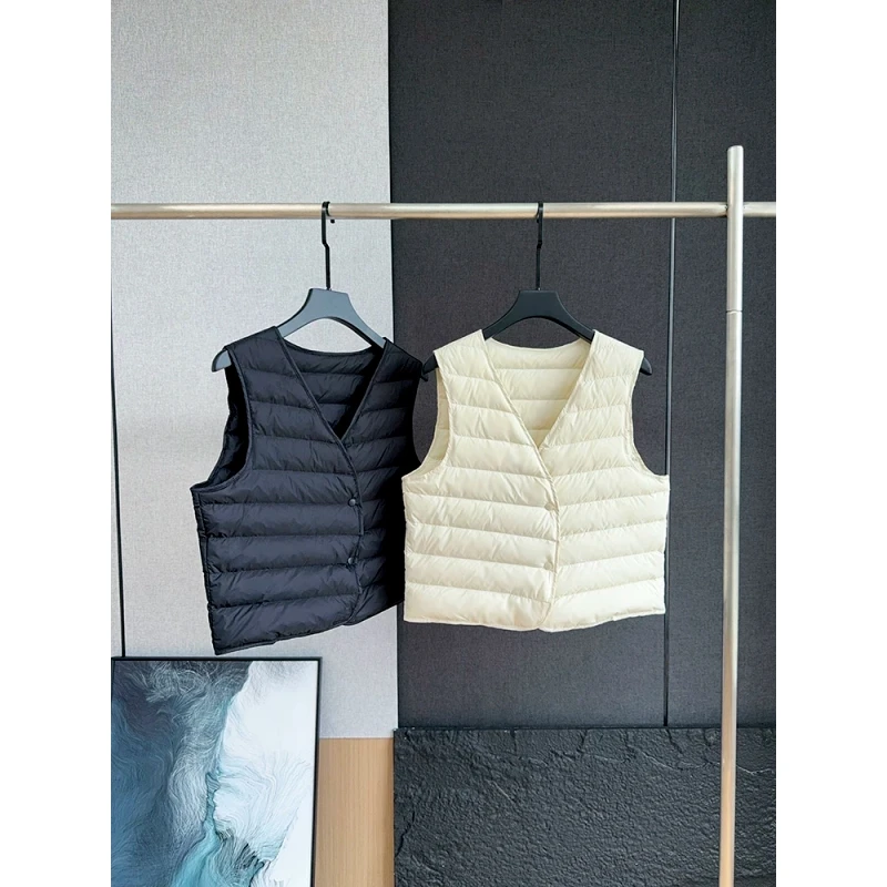轻薄V领羽绒马甲短款女2025秋冬新品大衣内搭保暖背心内穿不跑绒