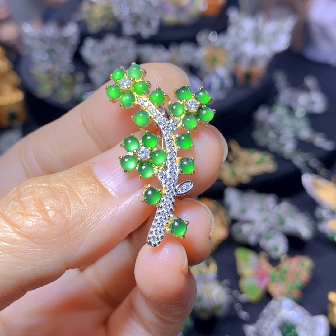 翡翠银S925镶嵌吊坠(不含链)天然翡翠