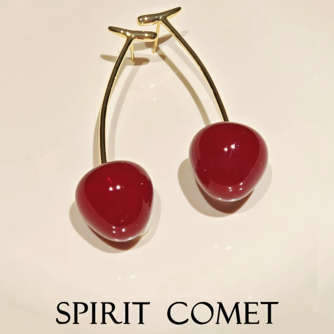 合金玻璃耳饰 樱桃意大利琉璃耳饰小众设计款