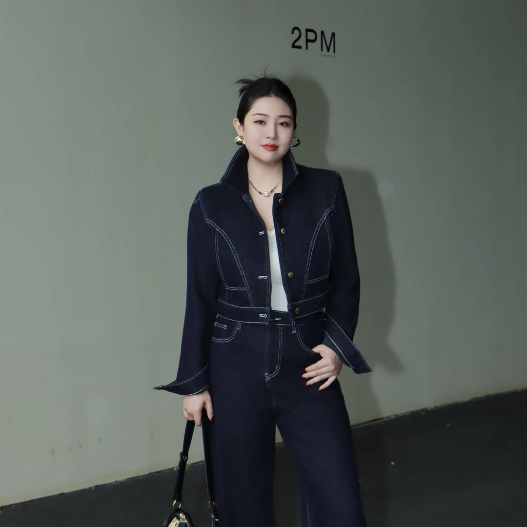 多肉宝贝加绒美式复古高级感牛仔外套女胖mm短款上衣250DY5016