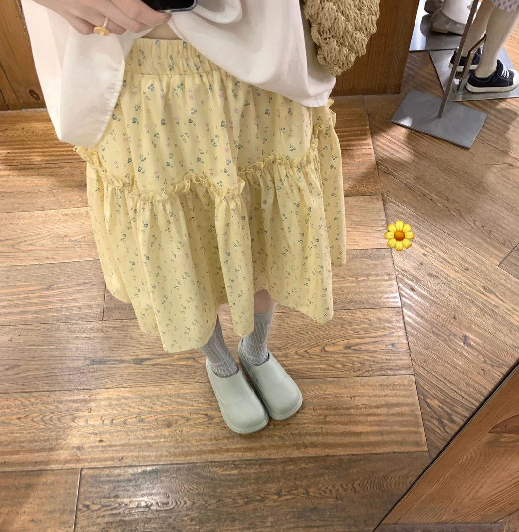 Yoursjin小黄花朵少女夏日感碎花纯棉半身裙中裙夏季高腰甜美百搭