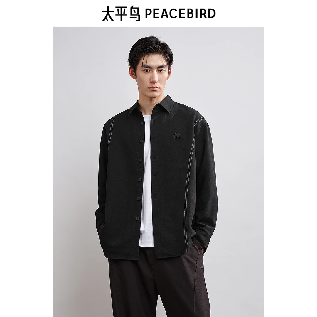 太平鸟男装休闲明线衬衫春季休闲外穿式衬衣外套男款BWCHE3154