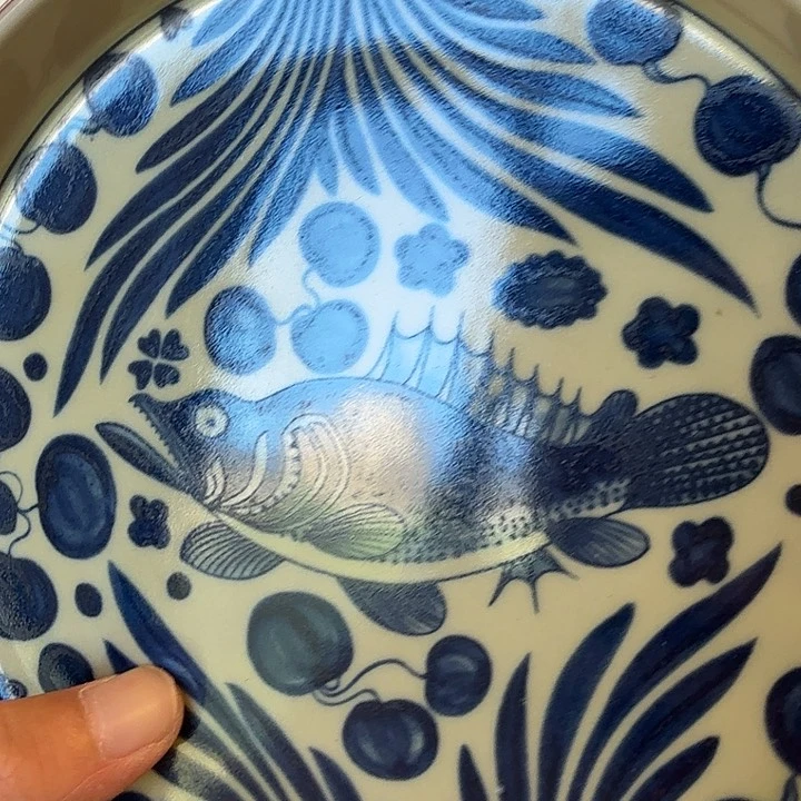 瓷片景德镇二号釉鱼藻纹大壶承