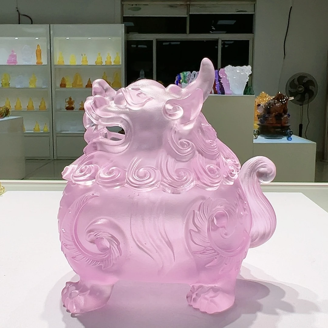 【闪购商品】手工艺品琉璃大***咯狻猊粉色大号