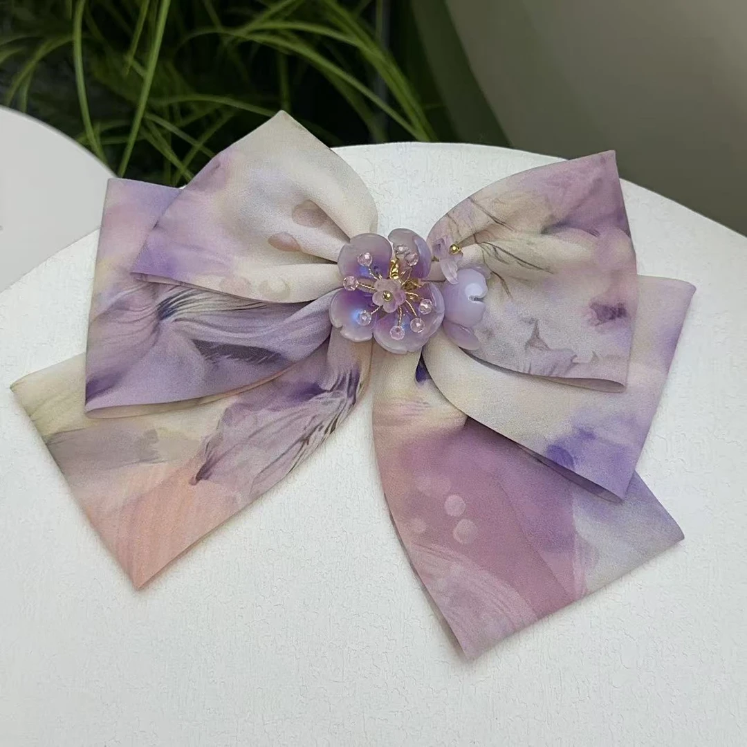 FUXI/福熙【花间令】新款原创设计重工紫色蝴蝶结十公分弹夹1458