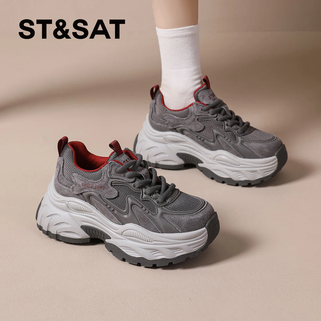 星期六老爹鞋女2025秋冬季爆款灰色运动鞋小个子增高鞋显脚小女鞋