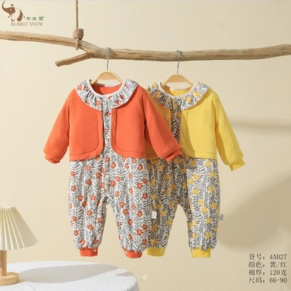 4A027泡泡雪宝宝碎花韩版春秋冬保暖爬服连体哈衣新生儿
