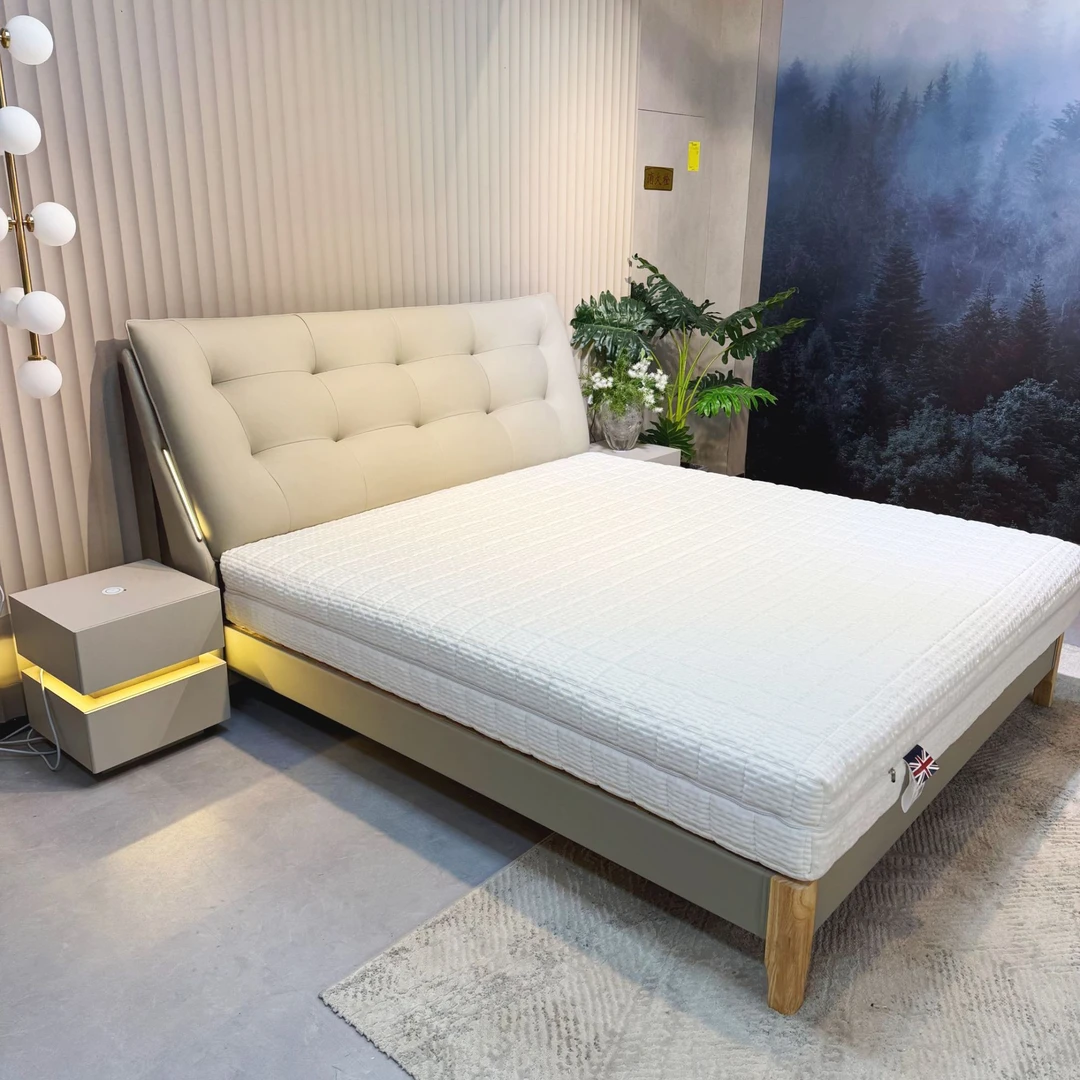 A06#轻奢白蜡木纹实木榫卯床免洗主卧储物现代意式高端皮床儿童床