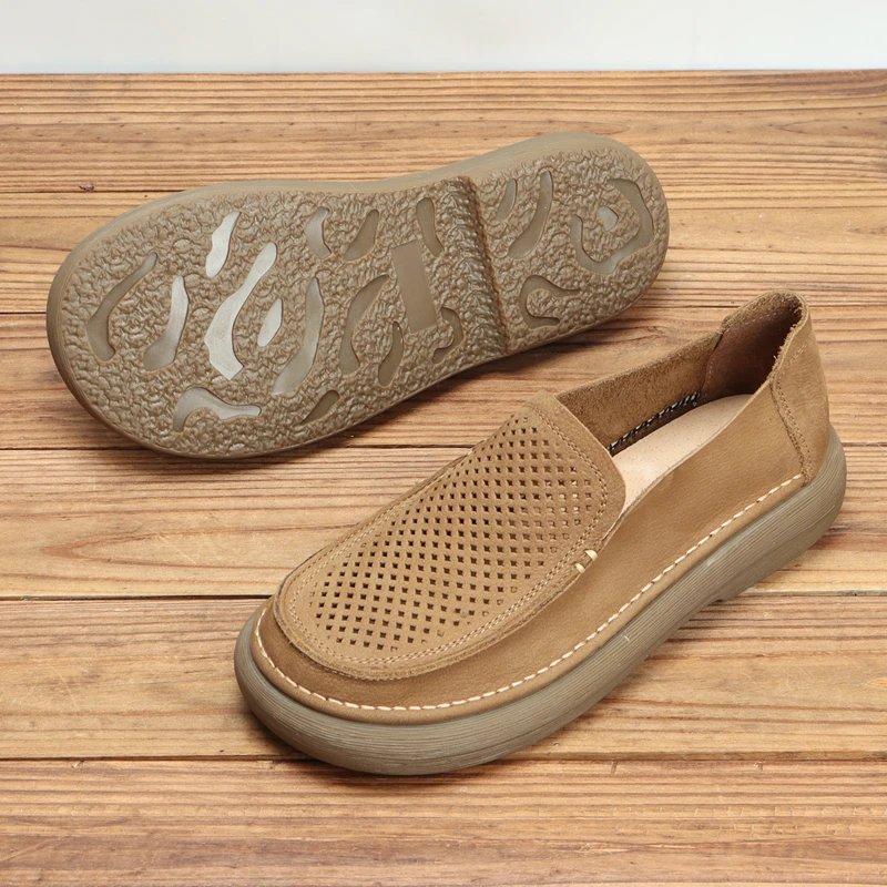 2025新款大头皮鞋男一脚蹬真皮镂空透气夏季软皮软底复古懒人鞋
