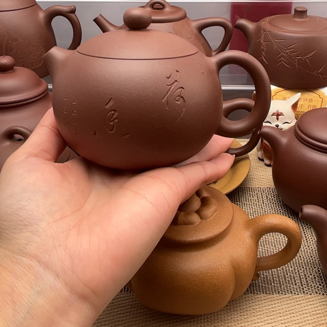 茶壶紫砂底槽清西施刻绘245cc