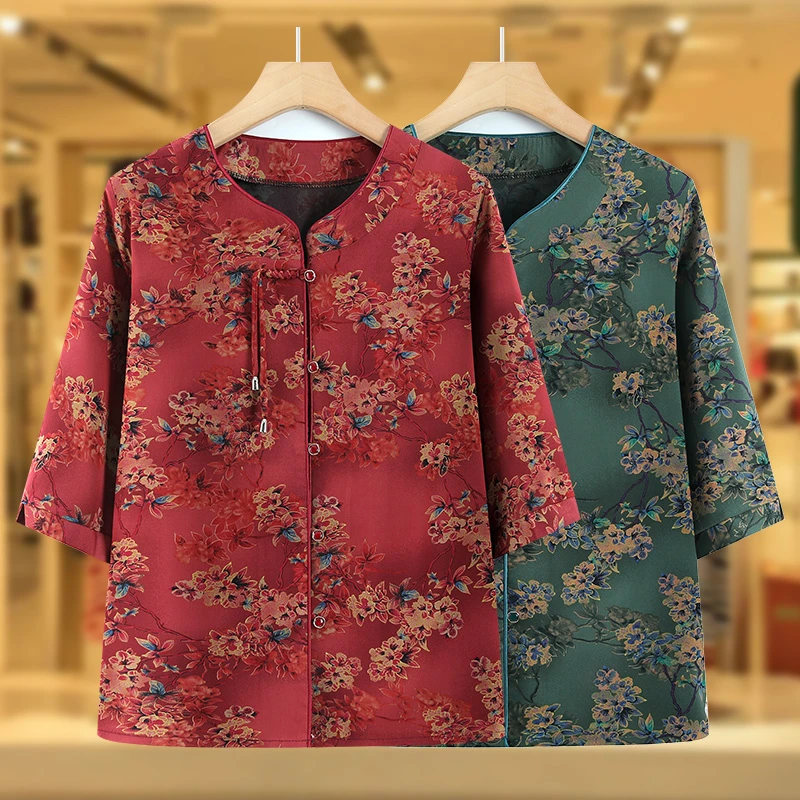 老年人夏装衬衫奶奶薄款妈妈装上衣开衫七分袖夏装老太太洋气衣服
