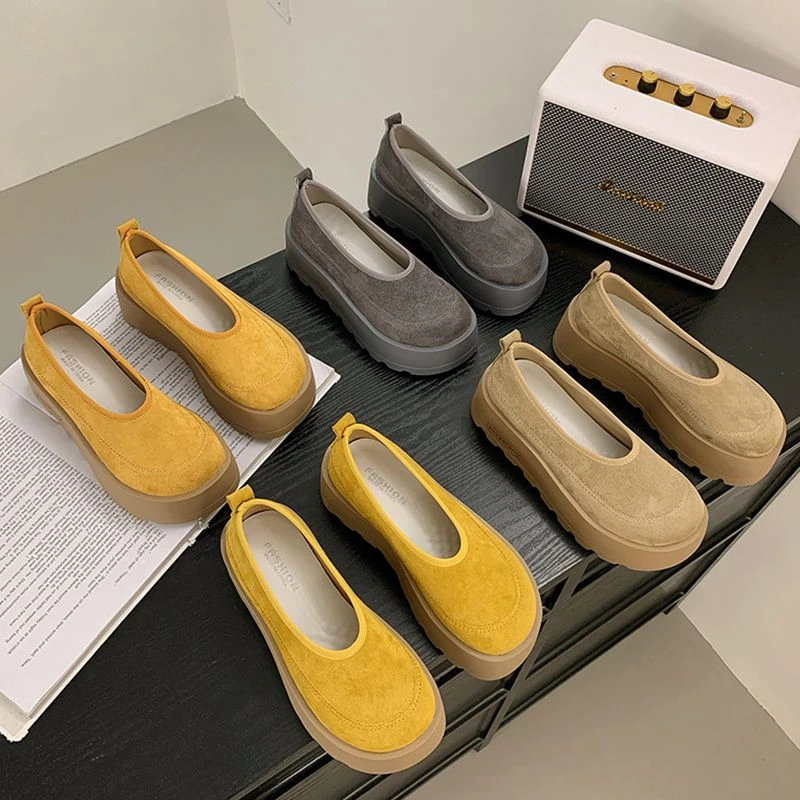 6CM芒果头V口女鞋2025新款爆款厚底乐福鞋勃肯鞋时尚百搭气质单鞋