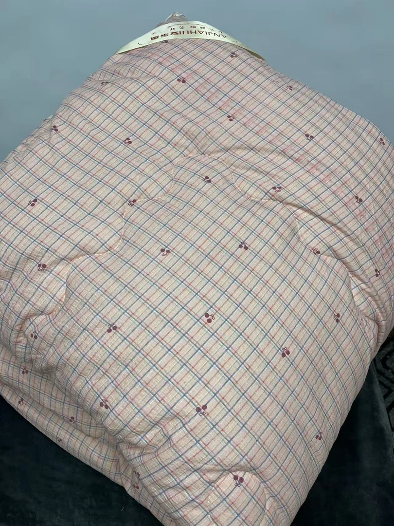 粉豆沙格子加厚被子200*230cm双人被子5.5-6斤