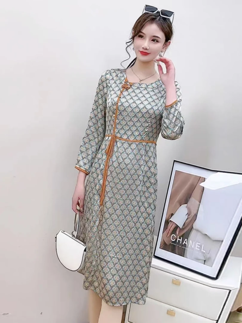 夏季新款系带减龄气质修身收腰时尚短袖碎花裙子L988