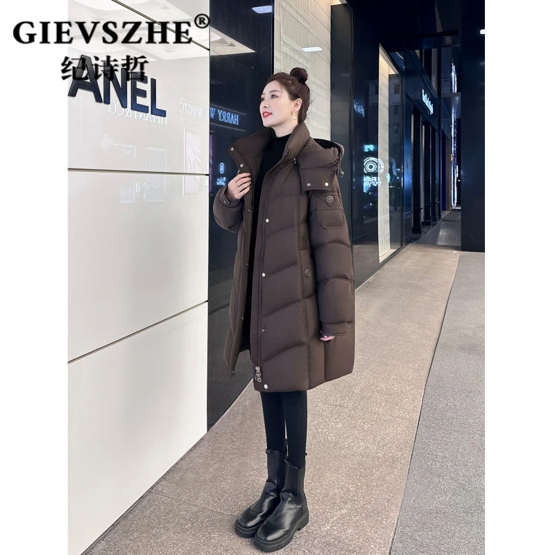 纪诗哲时尚中长款羽绒服女冬季2025新款时尚显瘦90白鹅绒连帽外套