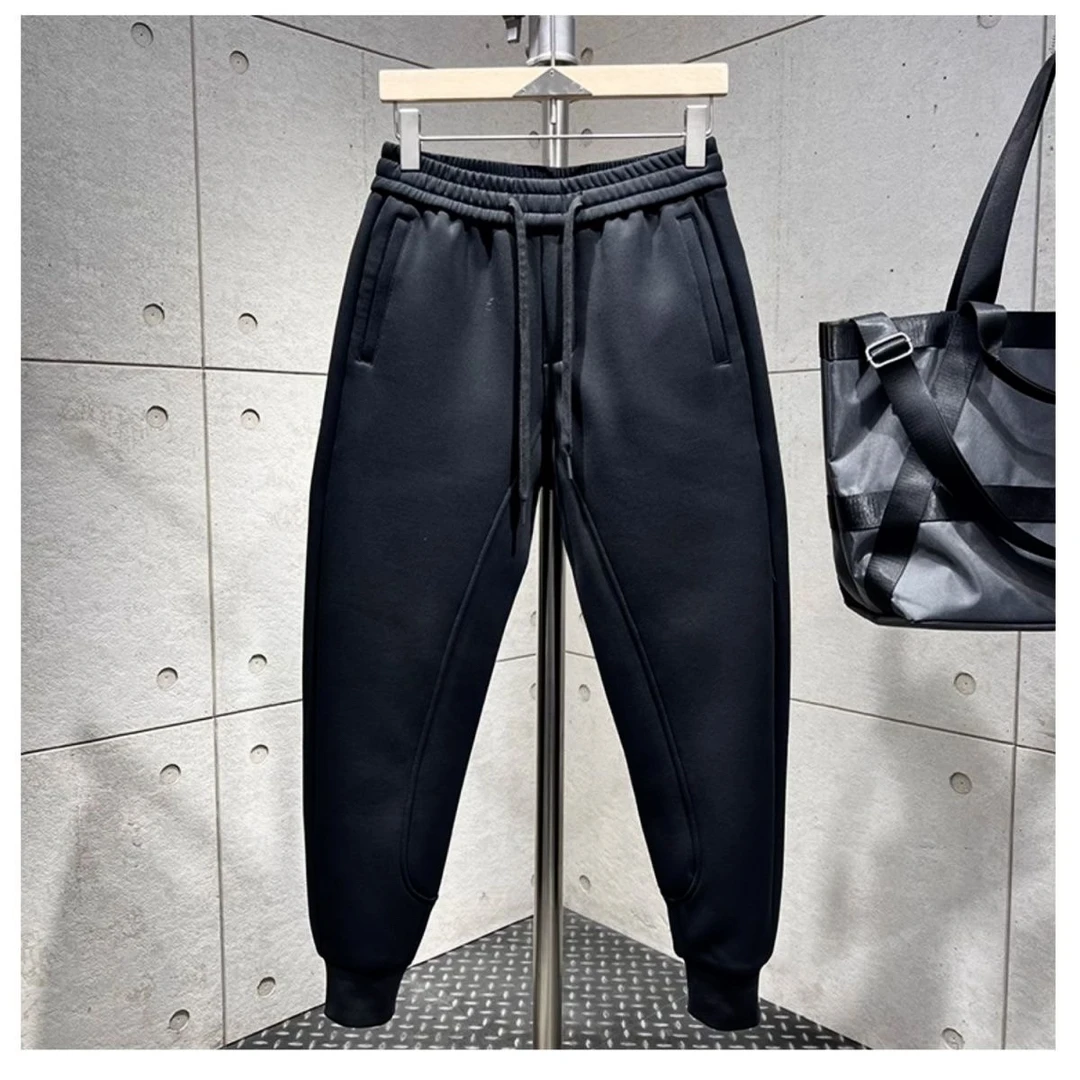 高品质休闲裤男秋季黑色简约男裤纯色时尚百搭男卫裤宽松束脚裤潮