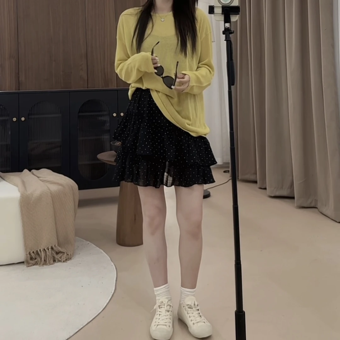 伟丽店4171款【简约卷边圆领长袖针织衫】新款时尚长袖常规款针织