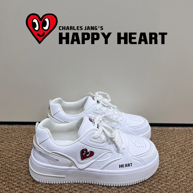 查尔斯桃心2025新款春季板鞋女款小白鞋时尚百搭厚底鞋休闲女鞋