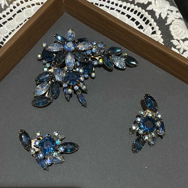 铜合金仿水晶胸针 LL中古首饰vintage Beaujewels花枝套组