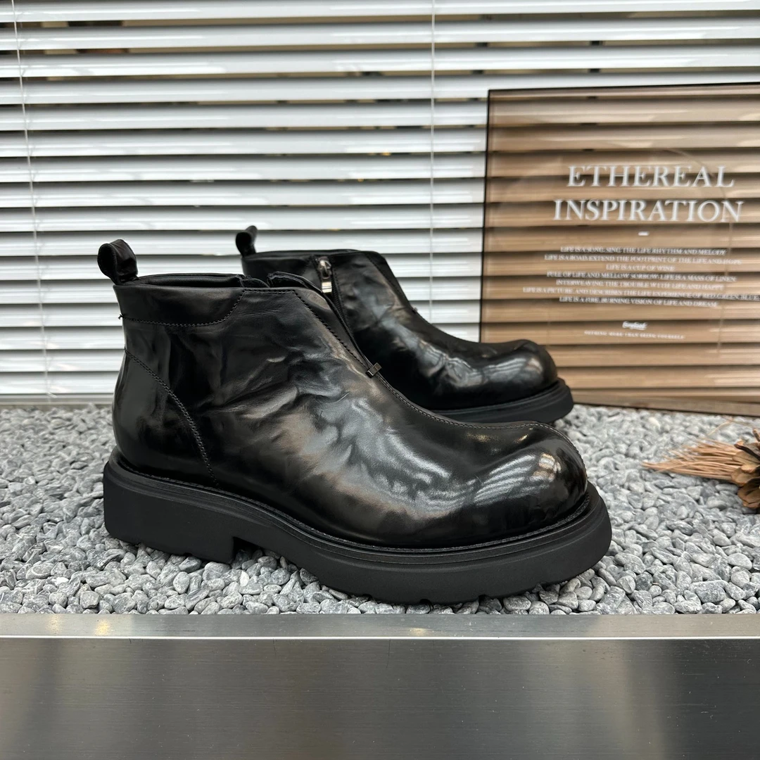 切尔西靴男士马丁靴秋冬季新款英伦风加绒短靴翻毛皮纯色百搭休闲