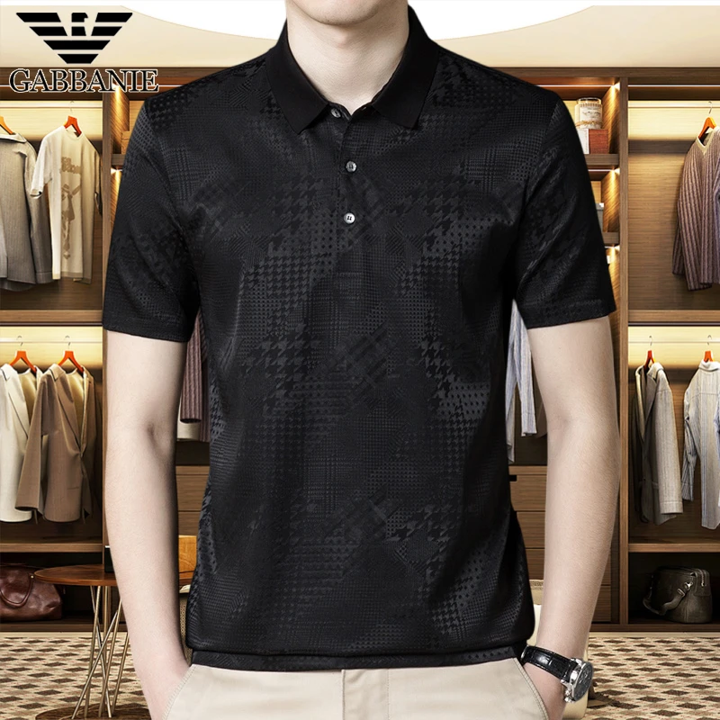 专柜正品高端桑蚕丝商务短袖t恤男士夏季休闲透气真丝高档POLO衫